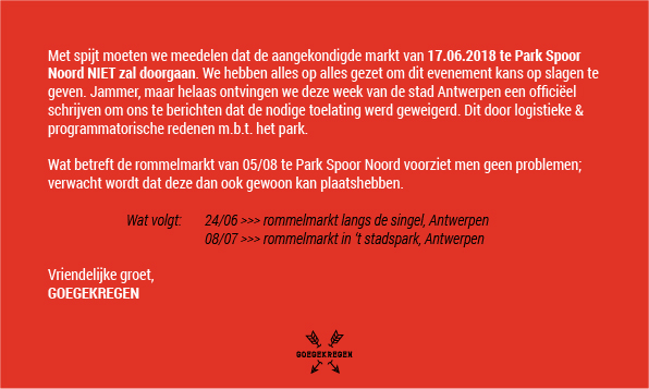 ANNULATIE >>> 17/06 Rommelmarkt in Park Spoor Noord